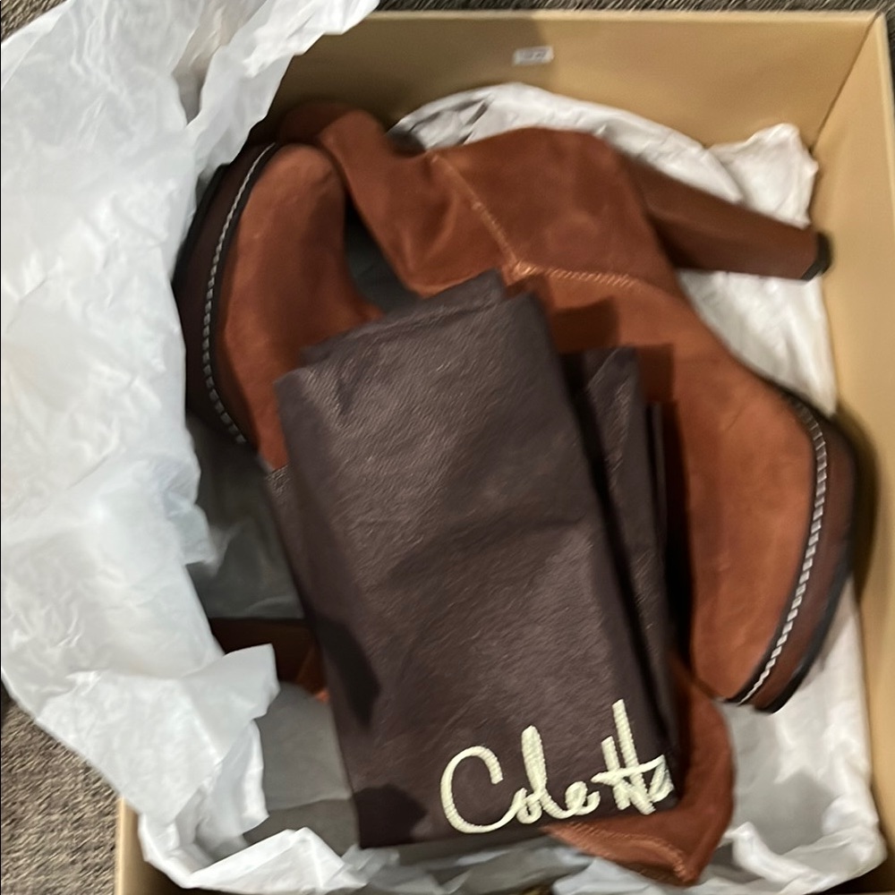 New WB Cole Haan Nola Slouch Brown Sequoia Suede Boots - Picture 14 of 15